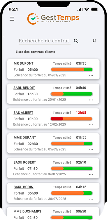 appli GestTemps liste clients