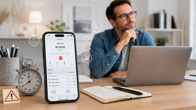 Écran de smartphone affichant le suivi appels clients en cours