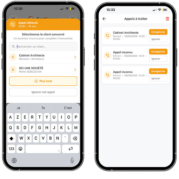 Enregistrer du temps par appel détecté