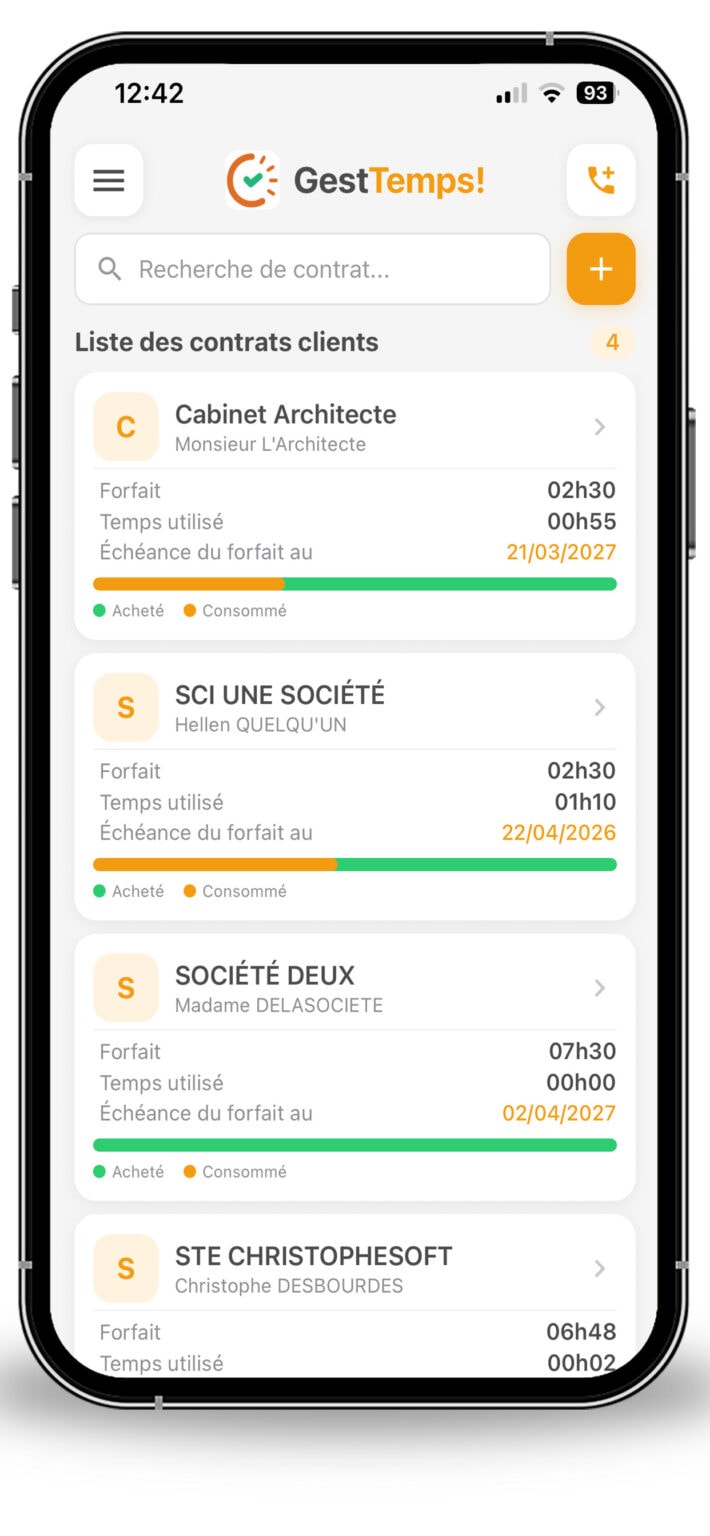 GestTemps - liste des contrats temps