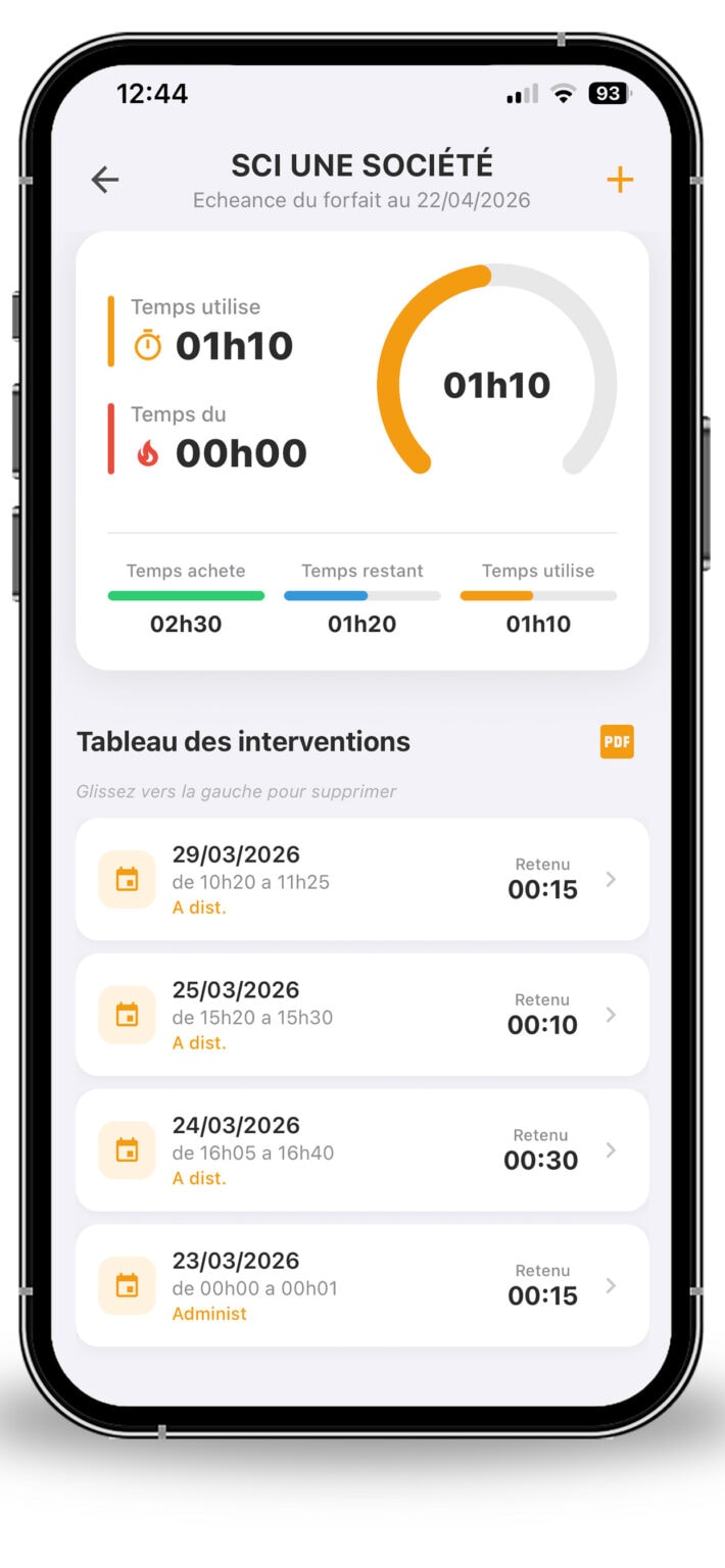 GestTemps - tableau de bord client