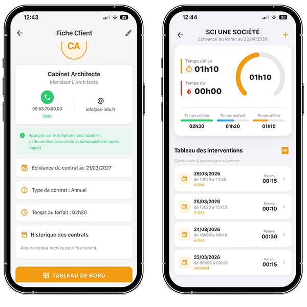 Le temps mesuré rejoint une fiche client lisible